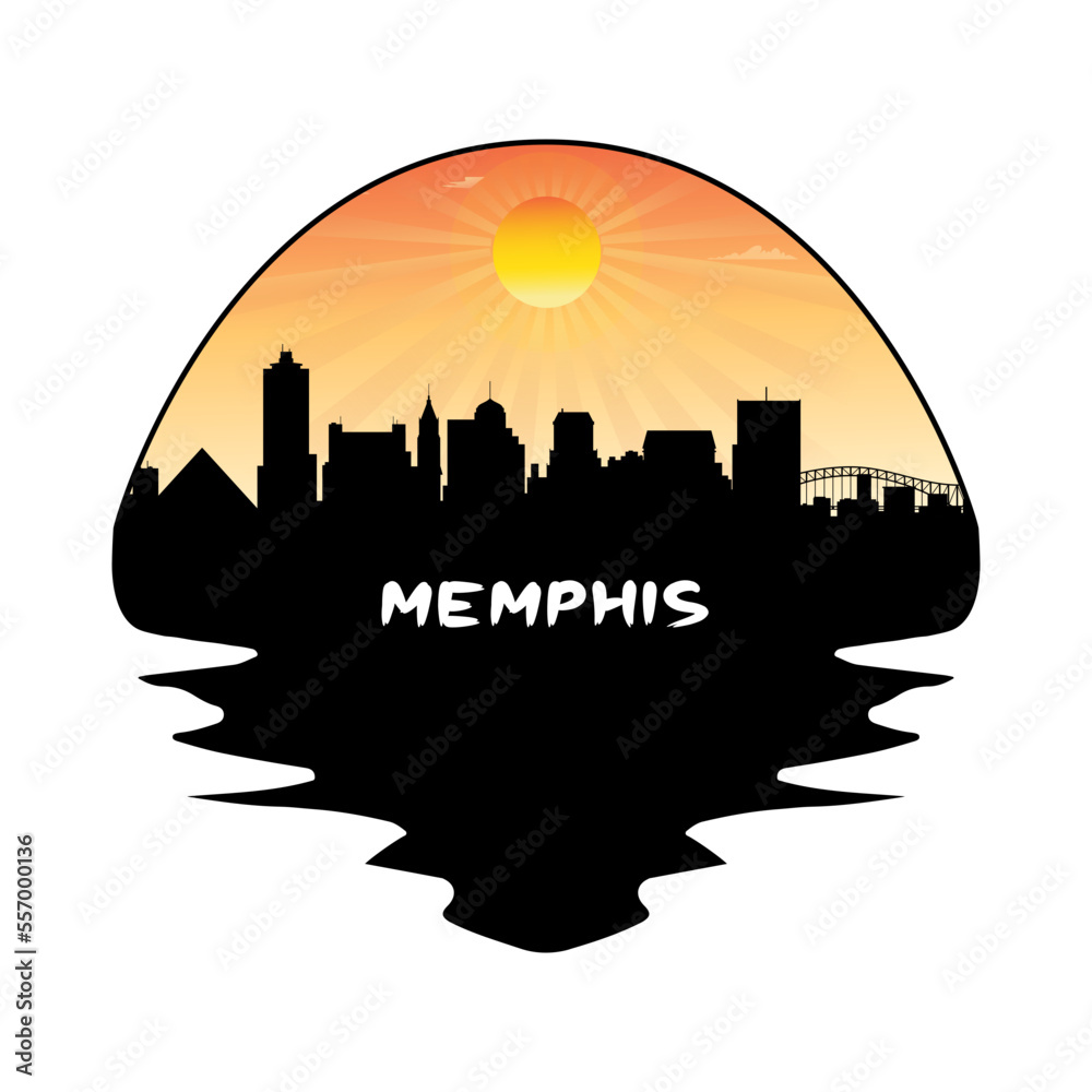 Memphis Tennessee USA Skyline Silhouette Retro Vintage Sunset Memphis Lover Travel Souvenir Sticker Vector Illustration SVG EPS