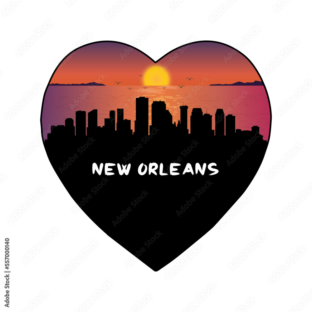 New Orleans Louisiana USA Skyline Silhouette Retro Vintage Sunset New Orleans Lover Travel Souvenir Sticker Vector Illustration SVG EPS