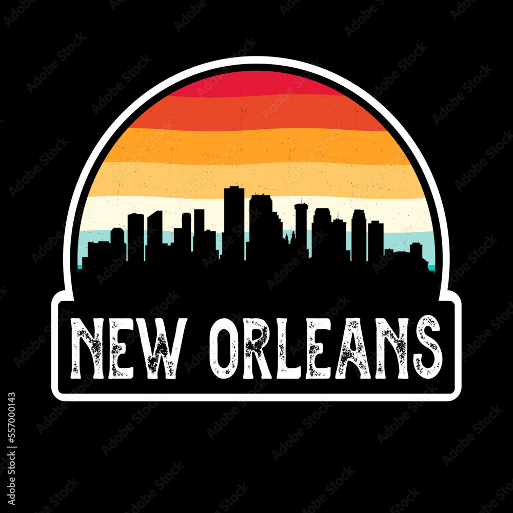 New Orleans Louisiana USA Skyline Silhouette Retro Vintage Sunset New Orleans Lover Travel Souvenir Sticker Vector Illustration SVG EPS