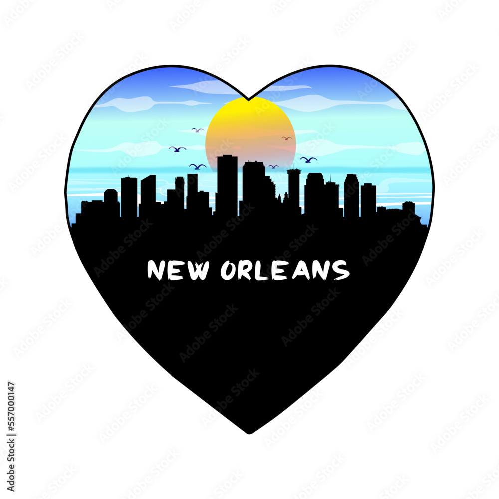 New Orleans Louisiana USA Skyline Silhouette Retro Vintage Sunset New Orleans Lover Travel Souvenir Sticker Vector Illustration SVG EPS