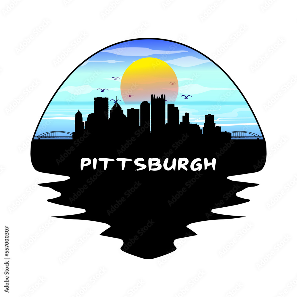 Pittsburgh Pennsylvania USA Skyline Silhouette Retro Vintage Sunset Pittsburgh Lover Travel Souvenir Sticker Vector Illustration SVG EPS