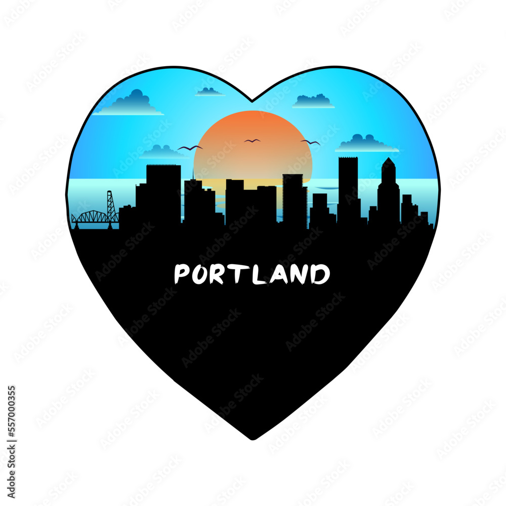 Portland Oregon USA Skyline Silhouette Retro Vintage Sunset Portland Lover Travel Souvenir Sticker Vector Illustration SVG EPS