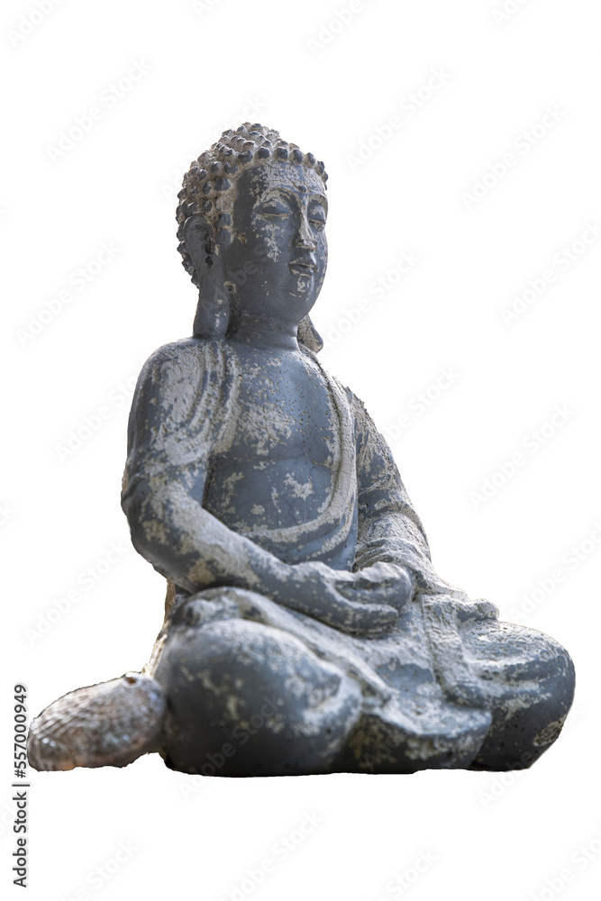 A stone statue of a Buddha, cropped, in PNG format