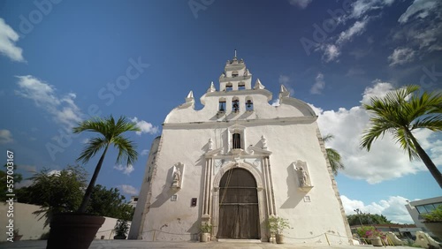 The Apostle Church Parroquia de Santiago Apostol with a blue sky in Merida, Yucatan, Mexico photo