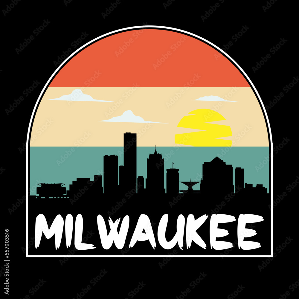 Milwaukee Wisconsin USA Skyline Silhouette Retro Vintage Sunset Milwaukee Lover Travel Souvenir Sticker Vector Illustration SVG EPS