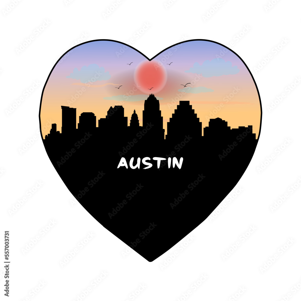 Austin Texas USA Skyline Silhouette Retro Vintage Sunset Austin Lover Travel Souvenir Sticker Vector Illustration SVG EPS