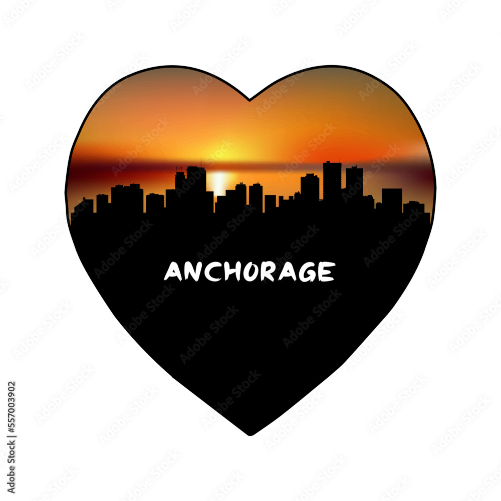 Anchorage Alaska USA Skyline Silhouette Retro Vintage Sunset Anchorage Lover Travel Souvenir Sticker Vector Illustration SVG EPS