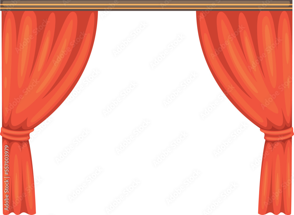 Red stage drapery. Open cartoon theater curtains - obrazy, fototapety, plakaty 