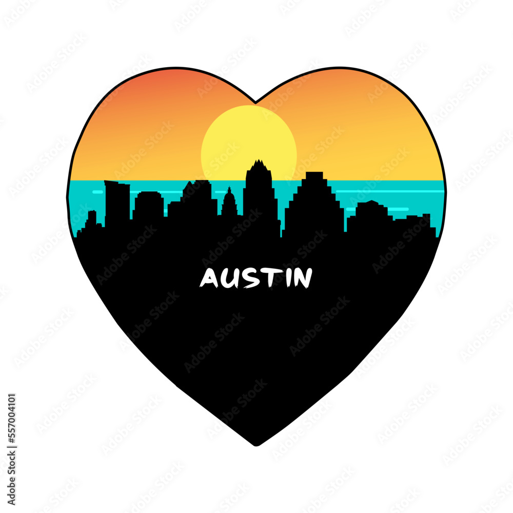 Austin Texas USA Skyline Silhouette Retro Vintage Sunset Austin Lover Travel Souvenir Sticker Vector Illustration SVG EPS