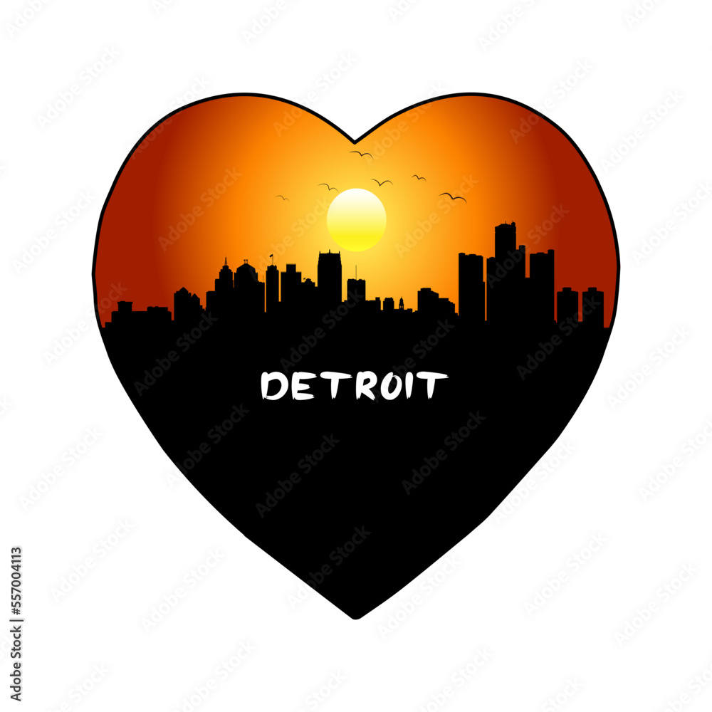 Detroit Michigan USA Skyline Silhouette Retro Vintage Sunset Detroit Lover Travel Souvenir Sticker Vector Illustration SVG EPS