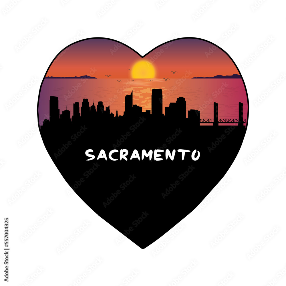 Sacramento California USA Skyline Silhouette Retro Vintage Sunset Sacramento Lover Travel Souvenir Sticker Vector Illustration SVG EPS