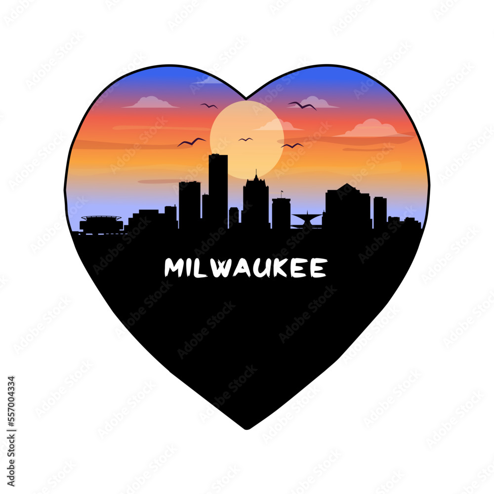 Milwaukee Wisconsin USA Skyline Silhouette Retro Vintage Sunset Milwaukee Lover Travel Souvenir Sticker Vector Illustration SVG EPS