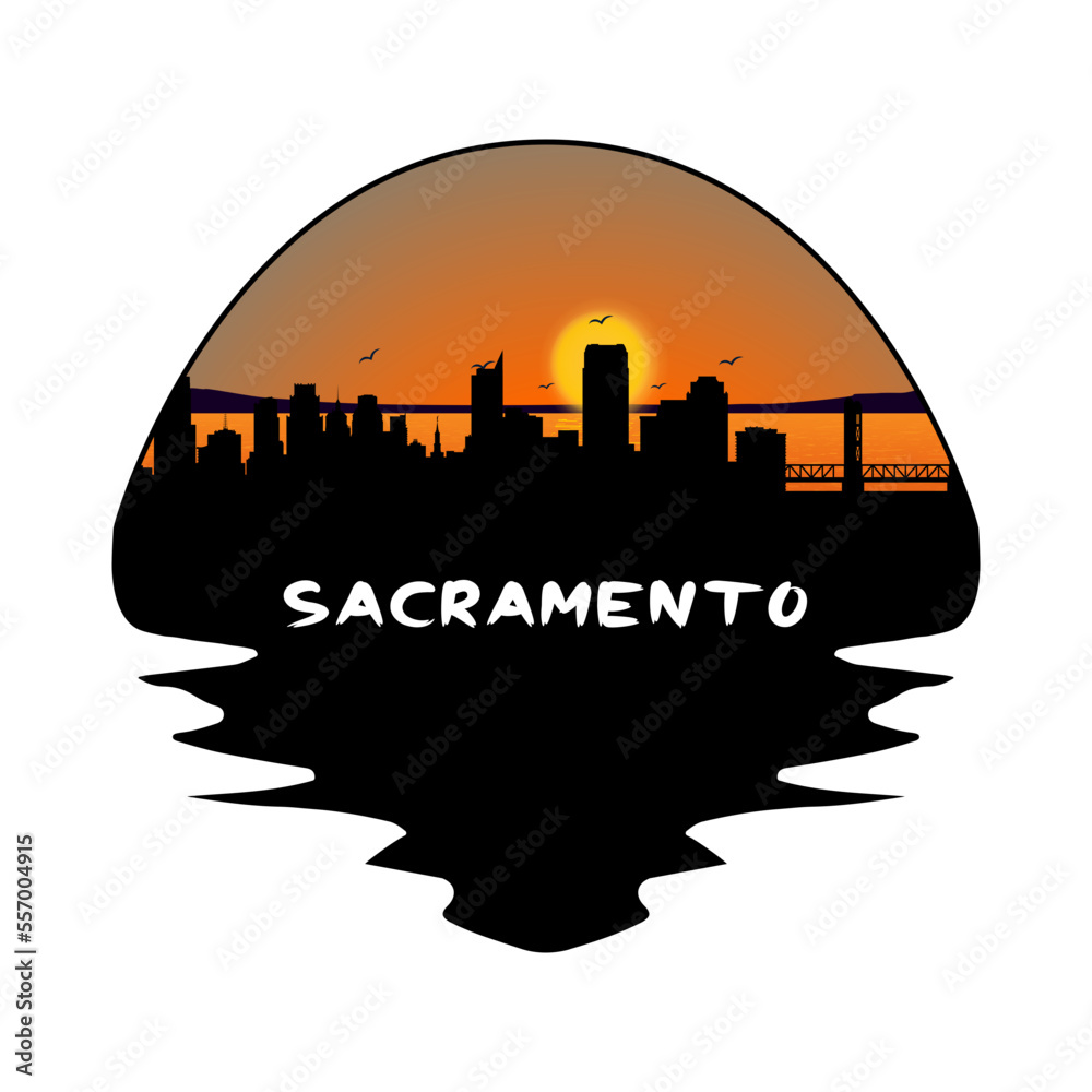 Sacramento California USA Skyline Silhouette Retro Vintage Sunset Sacramento Lover Travel Souvenir Sticker Vector Illustration SVG EPS
