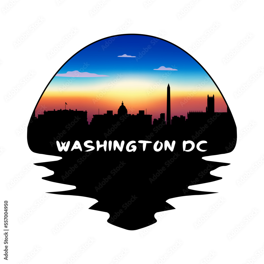 Washington Dc Washington USA Skyline Silhouette Retro Vintage Sunset Washington Dc Lover Travel Souvenir Sticker Vector Illustration SVG EPS