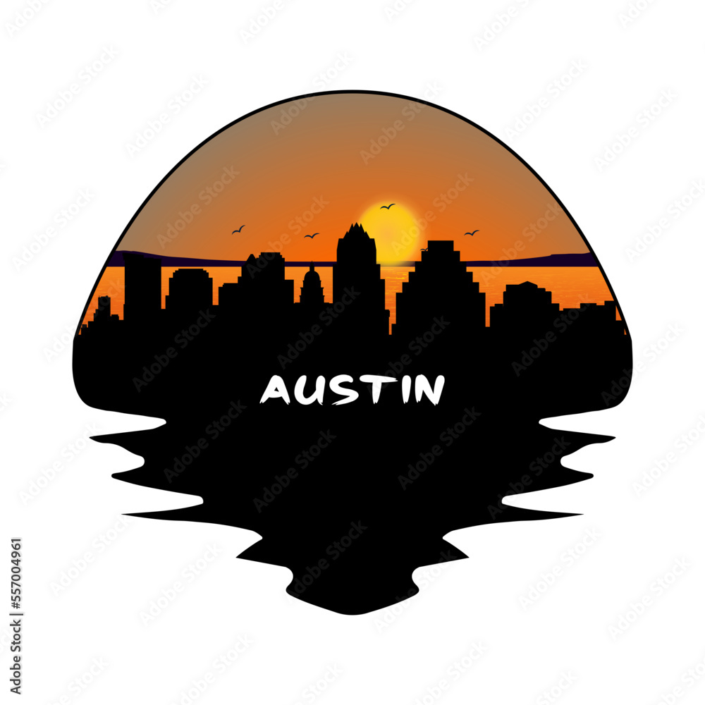 Austin Texas USA Skyline Silhouette Retro Vintage Sunset Austin Lover Travel Souvenir Sticker Vector Illustration SVG EPS