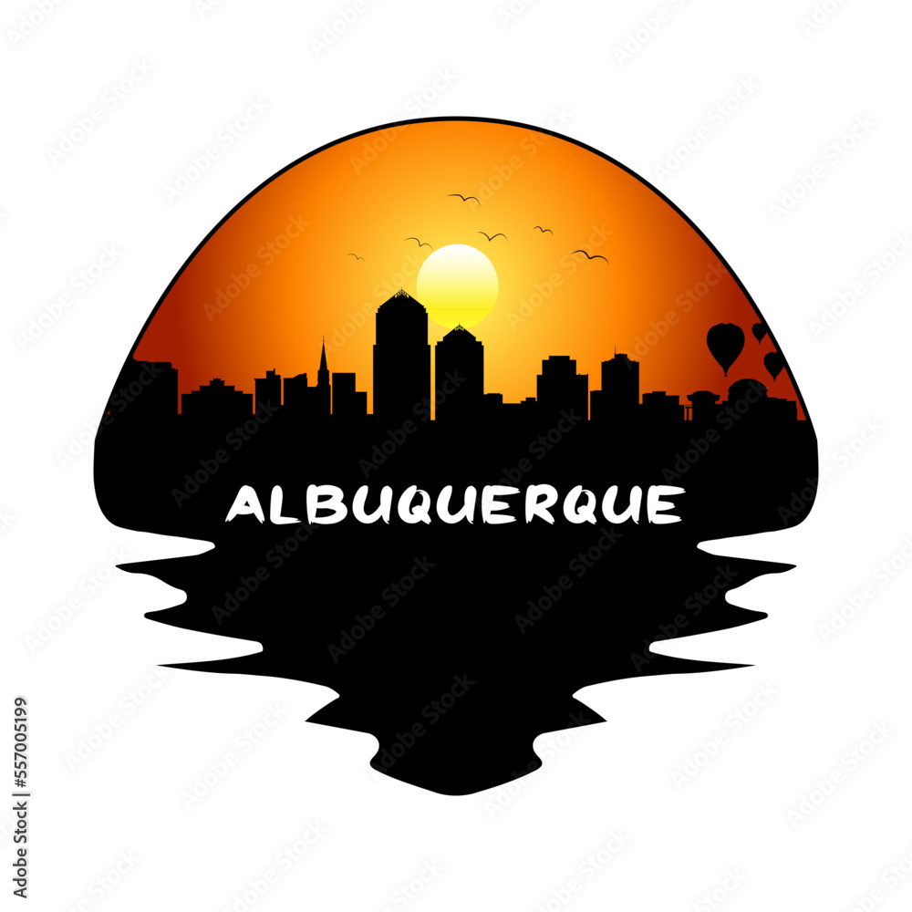 Albuquerque New Mexico USA Skyline Silhouette Retro Vintage Sunset Albuquerque Lover Travel Souvenir Sticker Vector Illustration SVG EPS