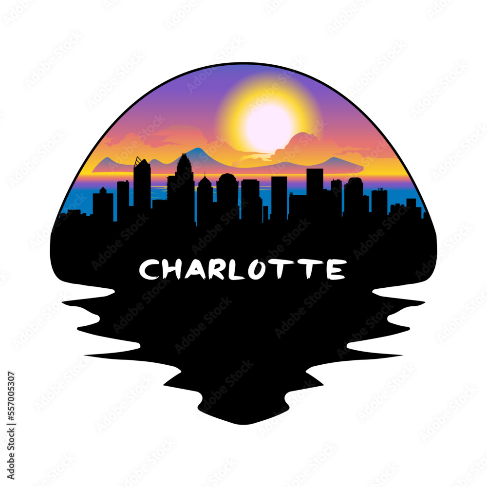 Charlotte North Carolina USA Skyline Silhouette Retro Vintage Sunset Charlotte Lover Travel Souvenir Sticker Vector Illustration SVG EPS