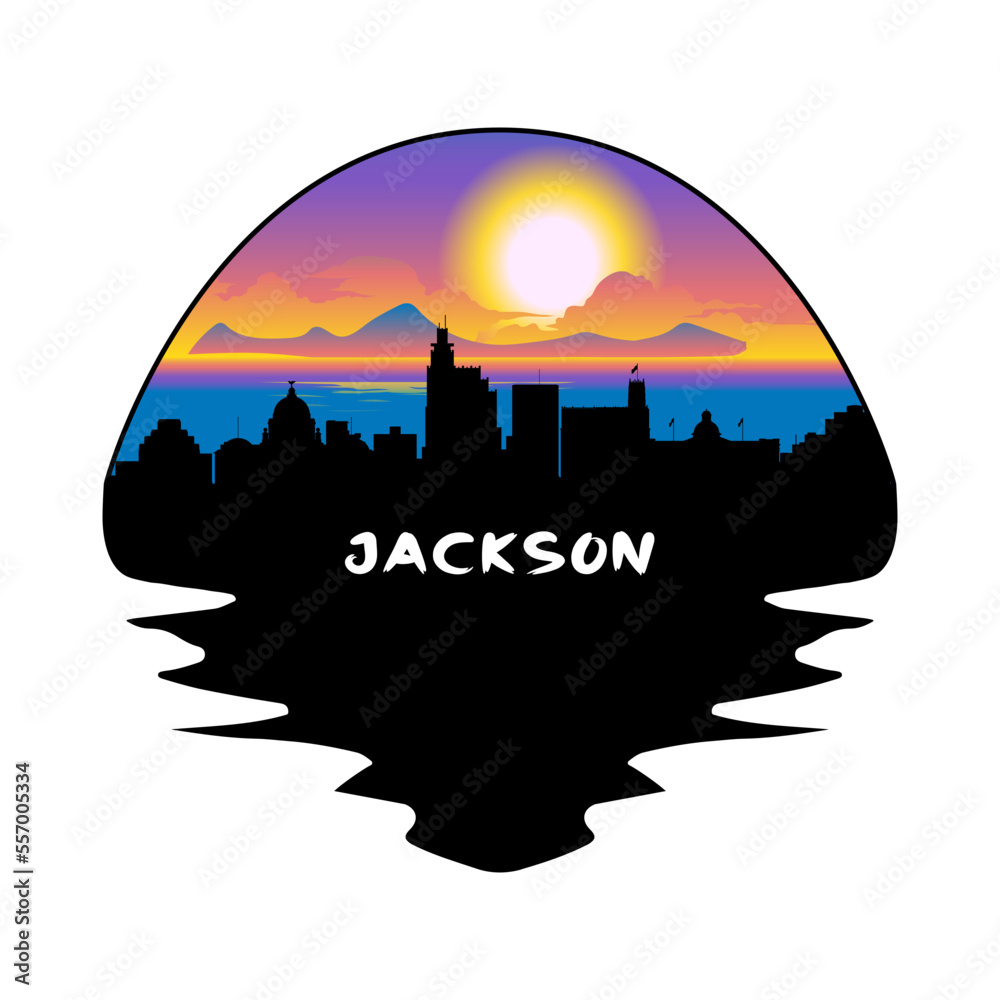 Jackson Mississippi USA Skyline Silhouette Retro Vintage Sunset Jackson Lover Travel Souvenir Sticker Vector Illustration SVG EPS