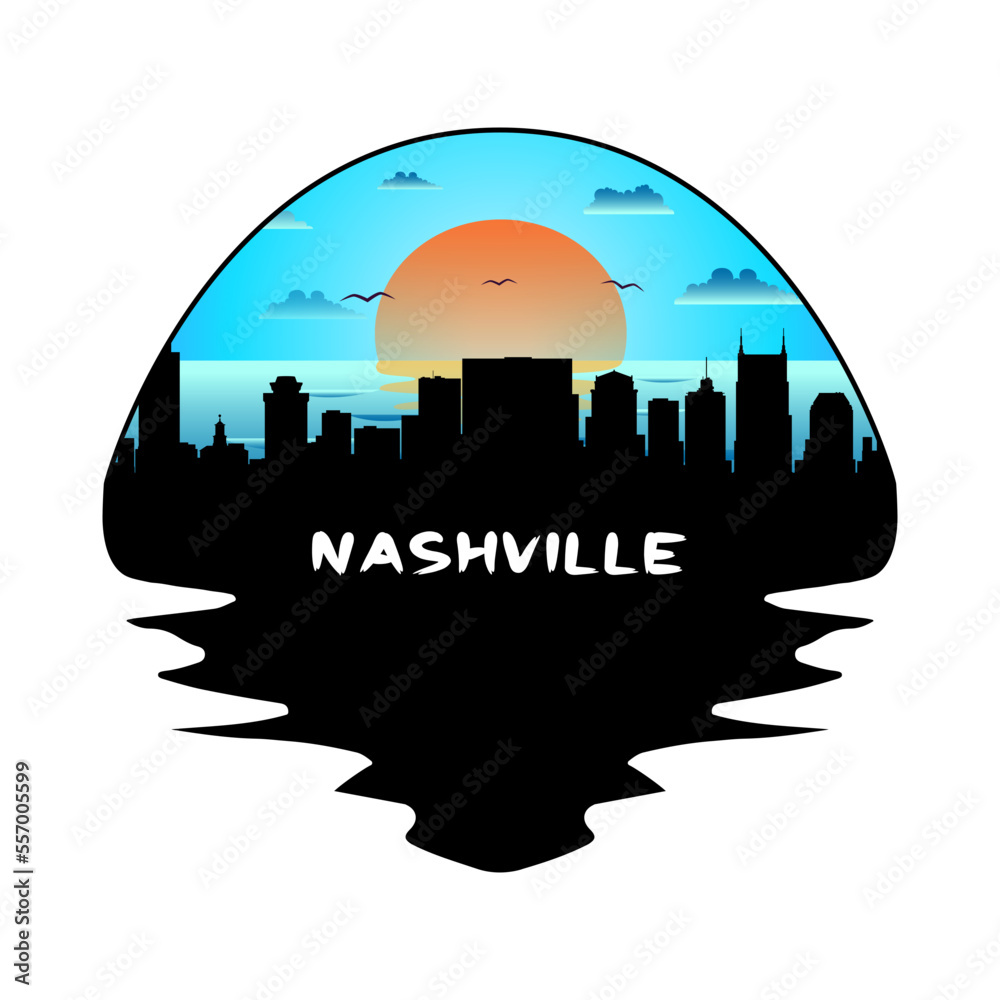 Nashville Tennessee USA Skyline Silhouette Retro Vintage Sunset Nashville Lover Travel Souvenir Sticker Vector Illustration SVG EPS