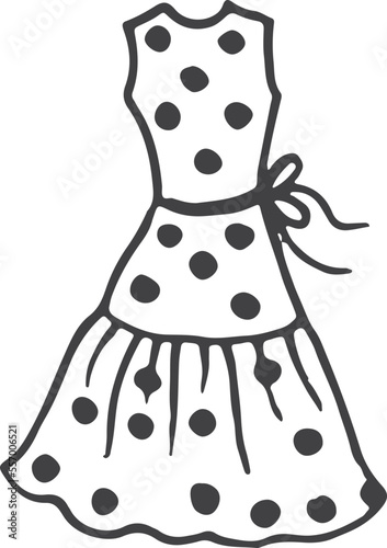 Polka dot dress icon. Female fashion symbol