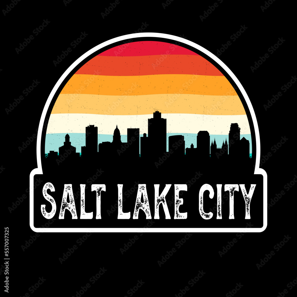 Salt Lake City Utah USA Skyline Silhouette Retro Vintage Sunset Salt Lake City Lover Travel Souvenir Sticker Vector Illustration SVG EPS