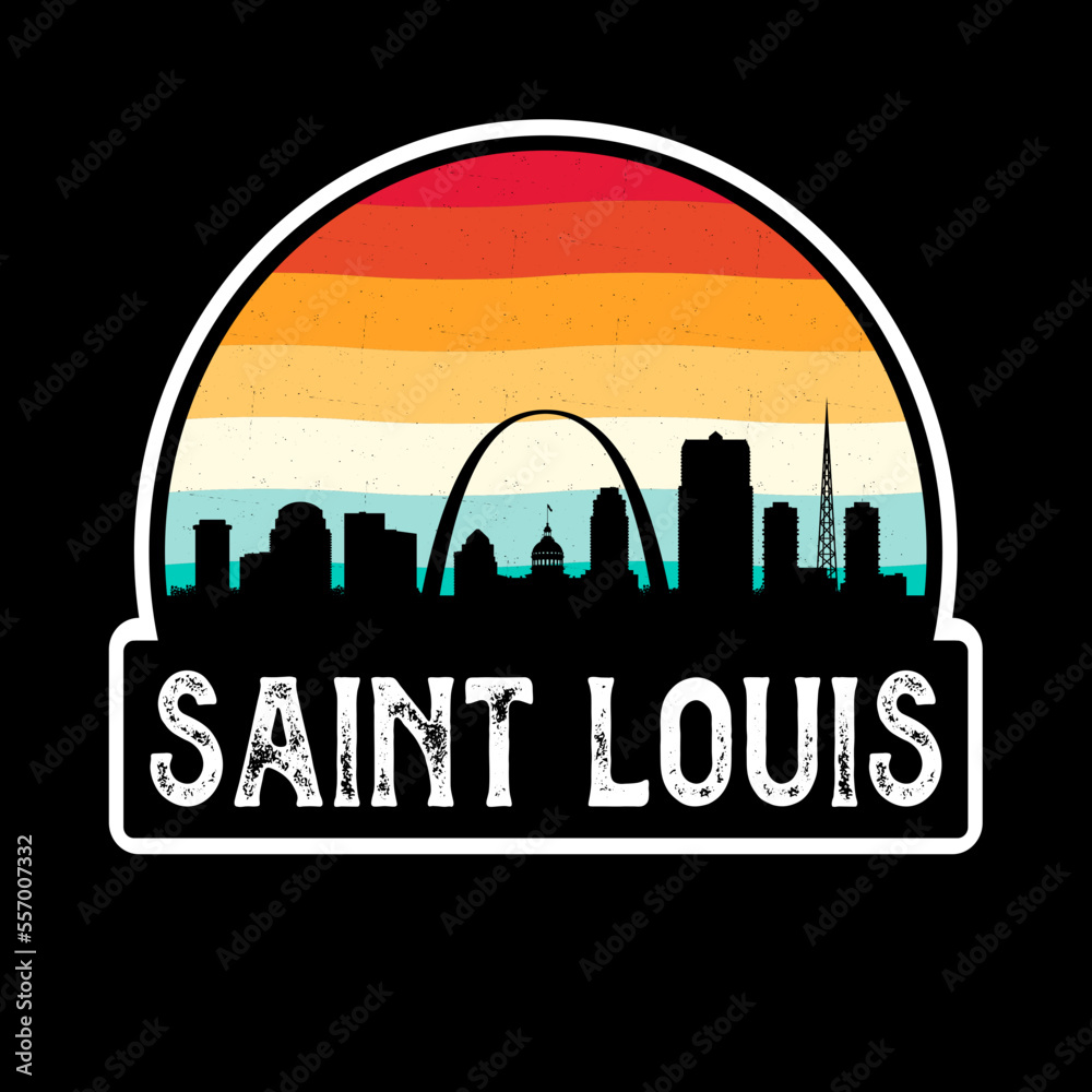 Saint Louis Missouri USA Skyline Silhouette Retro Vintage Sunset Saint Louis Lover Travel Souvenir Sticker Vector Illustration SVG EPS