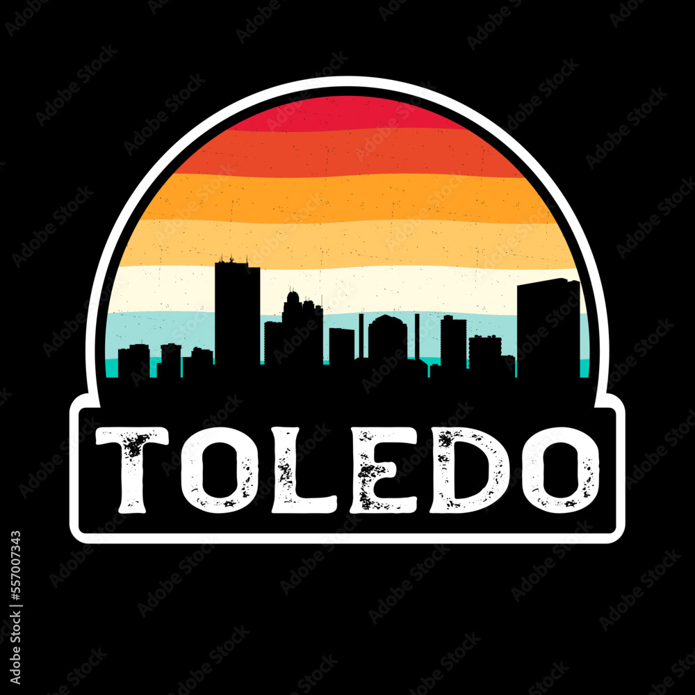 Toledo Ohio USA Skyline Silhouette Retro Vintage Sunset Toledo Lover Travel Souvenir Sticker Vector Illustration SVG EPS