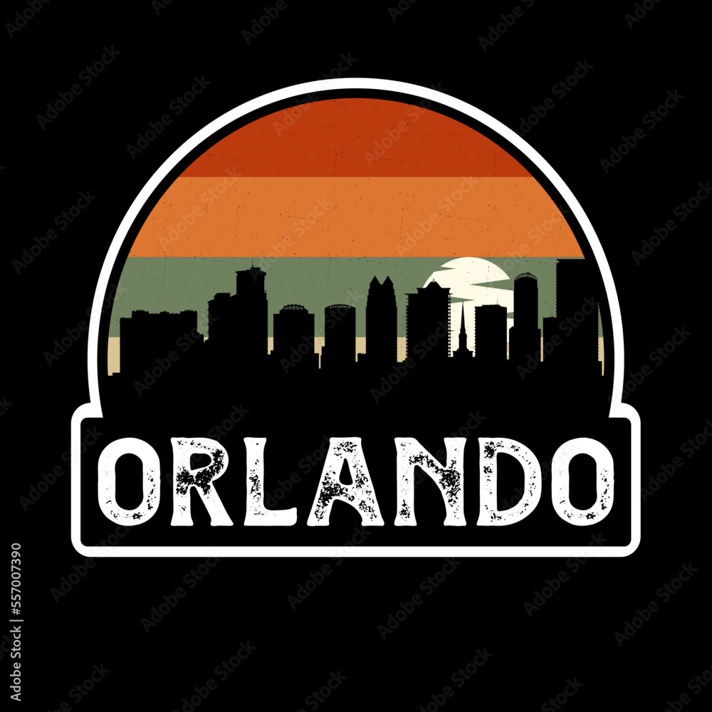 Orlando Florida USA Skyline Silhouette Retro Vintage Sunset Orlando Lover Travel Souvenir Sticker Vector Illustration SVG EPS