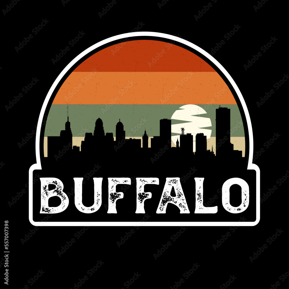 Buffalo New York USA Skyline Silhouette Retro Vintage Sunset Buffalo Lover Travel Souvenir Sticker Vector Illustration SVG EPS