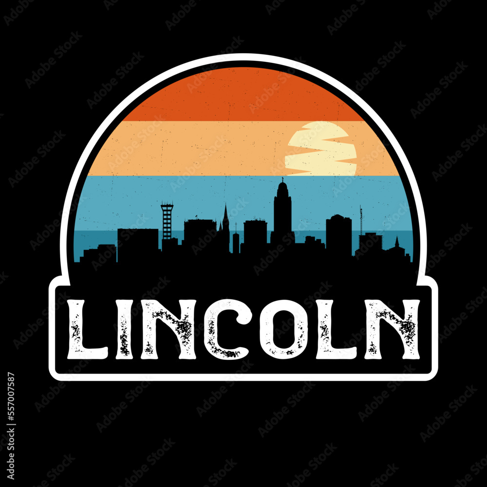 Lincoln Nebraska USA Skyline Silhouette Retro Vintage Sunset Lincoln Lover Travel Souvenir Sticker Vector Illustration SVG EPS