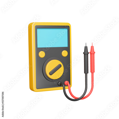 Multimeter 3d icon. instrument for measuring electricity. Isolated object on transparent background