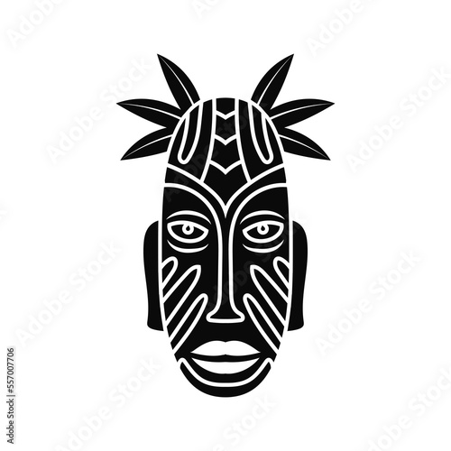 Souvenir ethnic mask. Black totem head of ancient aboriginal deities