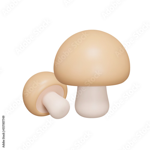 Champignons 3d icon. Edible mushrooms .Plants. Isolated object on transparent background