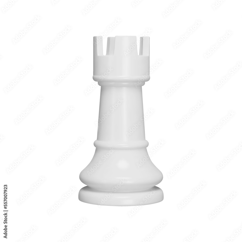 Rook 3d object. Chess piece. White color. Isolated on transparent background Rook 3d object. Chess piece. White color. Isolated on transparent background