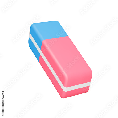 Eraser 3d icon. Stationery tool for erasing a pencil. Isolated object on transparent background