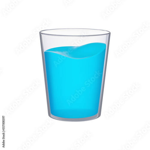 Glass of water 3d icon. Isolated object on transparent background