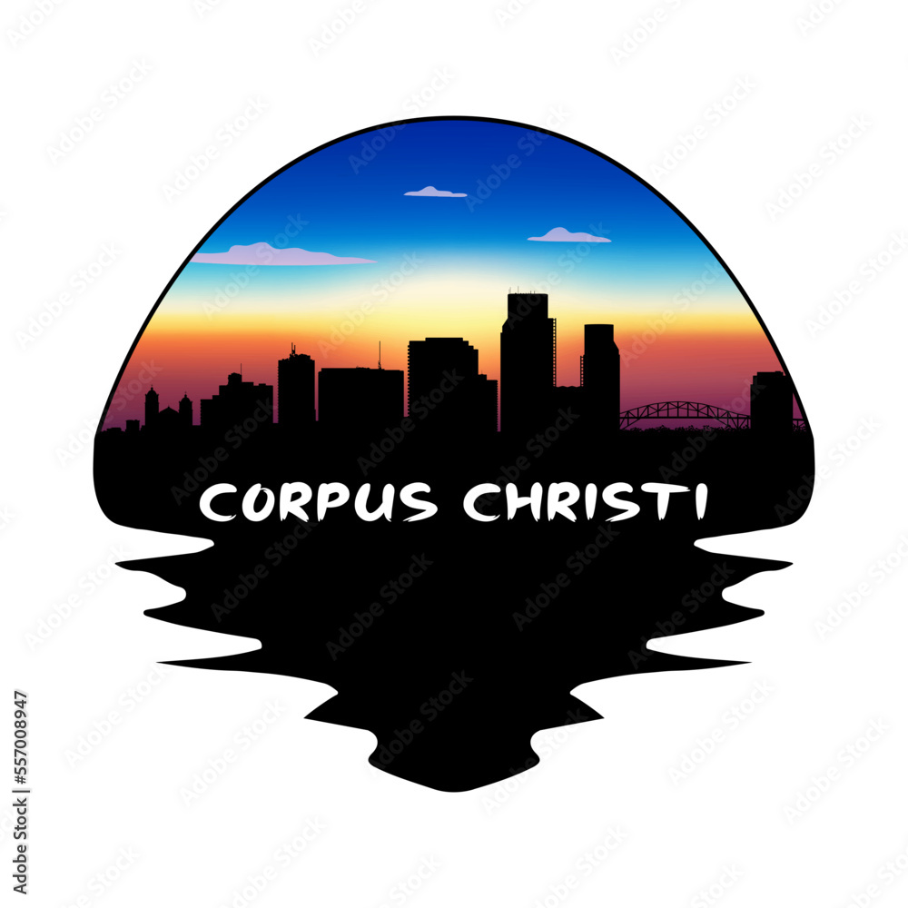 Corpus Christi Texas USA Skyline Silhouette Retro Vintage Sunset Corpus Christi Lover Travel Souvenir Sticker Vector Illustration SVG EPS