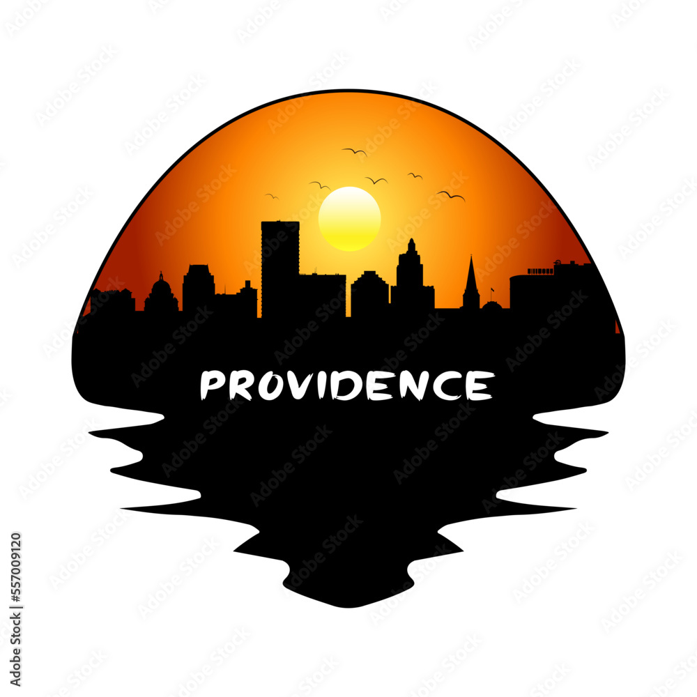 Providence Rhode Island USA Skyline Silhouette Retro Vintage Sunset Providence Lover Travel Souvenir Sticker Vector Illustration SVG EPS