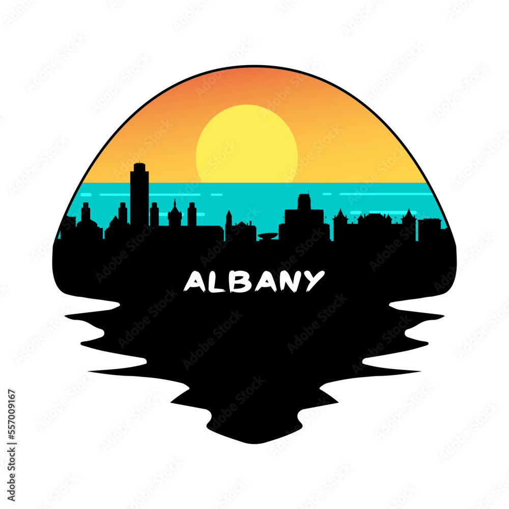 Albany New York USA Skyline Silhouette Retro Vintage Sunset Albany Lover Travel Souvenir Sticker Vector Illustration SVG EPS