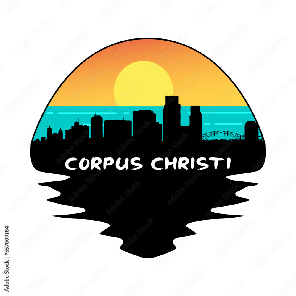 Corpus Christi Texas USA Skyline Silhouette Retro Vintage Sunset Corpus Christi Lover Travel Souvenir Sticker Vector Illustration SVG EPS