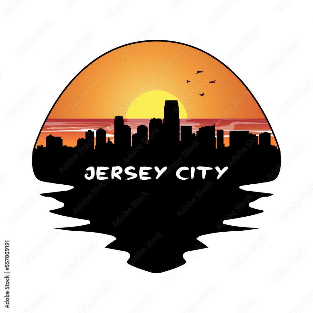 Jersey City New Jersey USA Skyline Silhouette Retro Vintage Sunset Jersey City Lover Travel Souvenir Sticker Vector Illustration SVG EPS