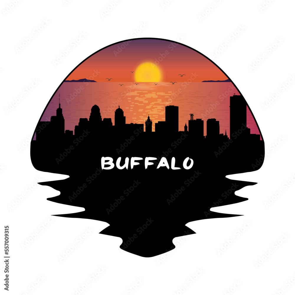 Buffalo New York USA Skyline Silhouette Retro Vintage Sunset Buffalo Lover Travel Souvenir Sticker Vector Illustration SVG EPS