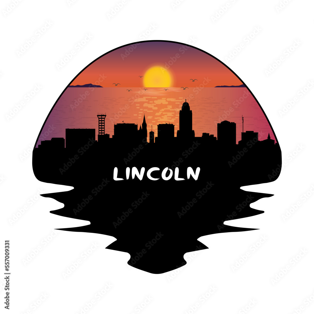 Lincoln Nebraska USA Skyline Silhouette Retro Vintage Sunset Lincoln Lover Travel Souvenir Sticker Vector Illustration SVG EPS