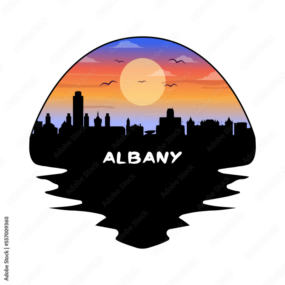 Albany New York USA Skyline Silhouette Retro Vintage Sunset Albany Lover Travel Souvenir Sticker Vector Illustration SVG EPS