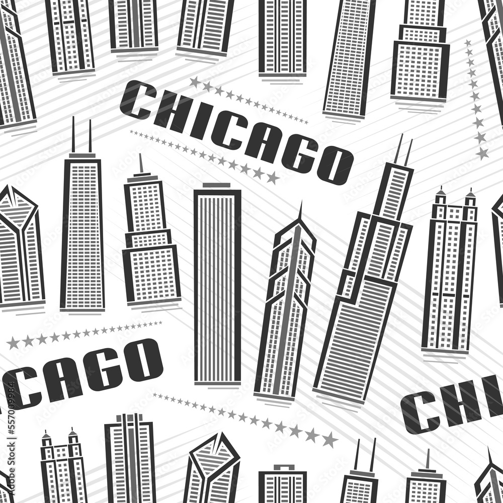 Vector Chicago Seamless Pattern, square repeat background with