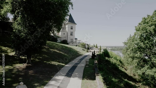 Castle in France near the river, drone view