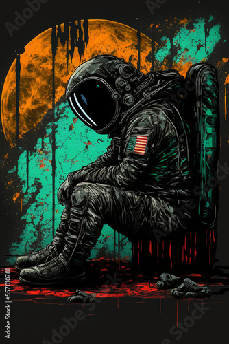 Sad and Lonely Astronaut Illustration. Generative AI