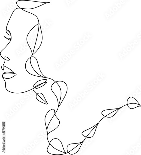 Self love Woman with flowers on head Feminine Floral Face illustration Minimalist line logo Modern black and white art