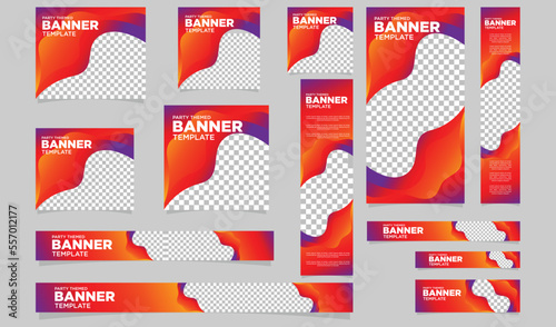 party themed web banner design with colorful templates square horizontal vertical rectangle with image spaces completely editable