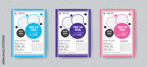 Travel poster or flyer pamphlet brochure design layout space for photo background. Yellow Travel flyer template for travel agency